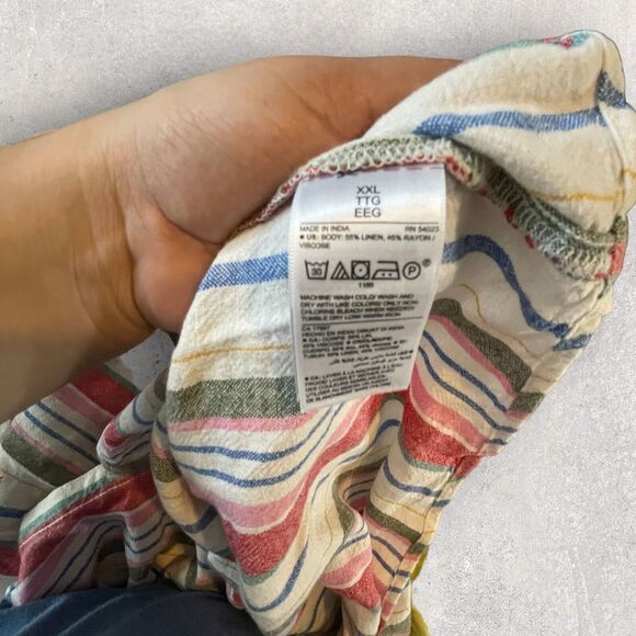 Old Navy Women Shirt Dress Linen Blend Multicolored Striped Button Up NWT - Picture 9 of 10